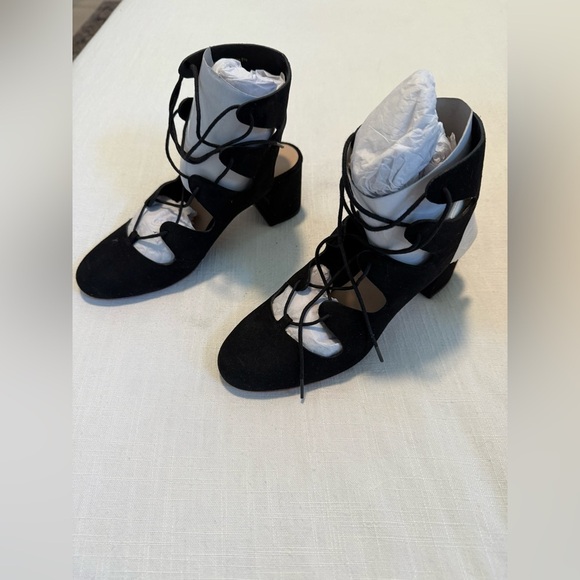 Loeffler Randall Black Suede Lexi Caged Block Heel Pumps Sz 5.5 Laceup with box - Picture 4 of 8